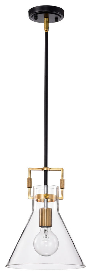 1-Light 10" Cone Glass Pendant, Black/Antique Gold