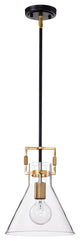 1-Light 10" Cone Glass Pendant, Black/Antique Gold