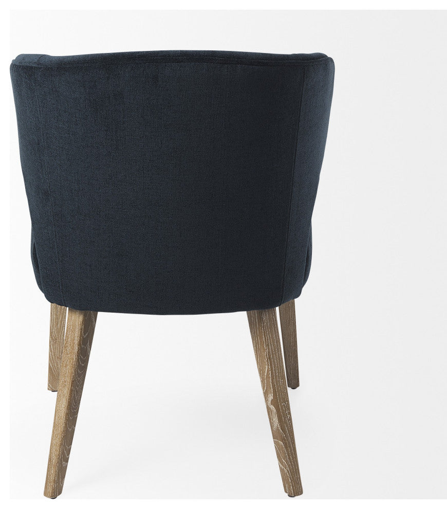 Dark Navy and Brown Mid Century Wingback Dining Chair