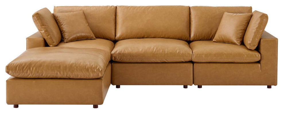 Sectional Sofa Set, Faux Vegan Leather, Tan, Modern, Living Lounge Hospitality