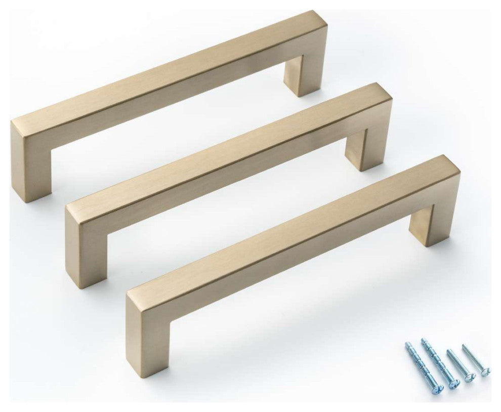 Square Bar Pull Cabinet Handle Gold Champagne Stainless 12 mm., 5"
