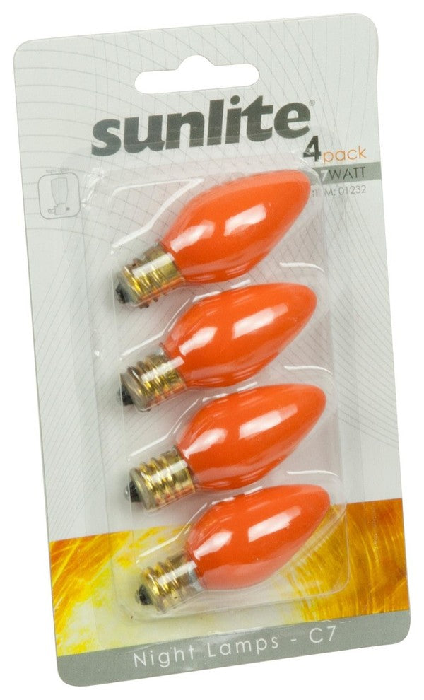 Sunlite 7 Watt C7 Colored Night Light, Candelabra Base, Ceramic Orange