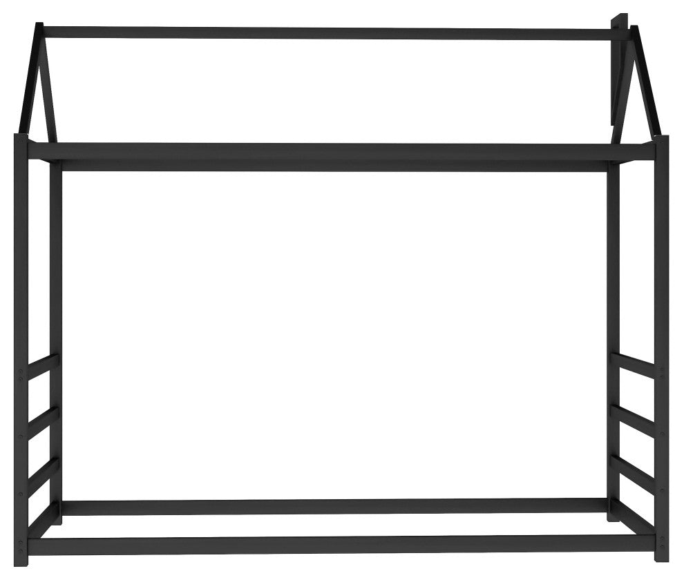 Gewnee House Platform Bed with Roof and Chimney Design,Black