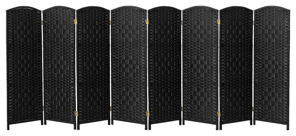 4 ft. Short Diamond Weave Fiber Room Divider Black 8 Panel