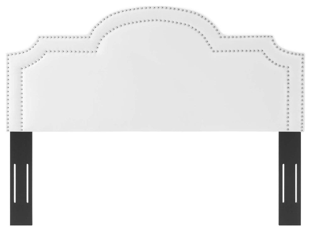 Headboard, Nailhead, King California Size, White, Velvet, Modern, Mid Century