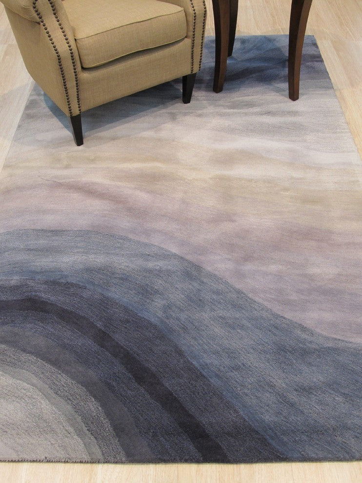 EORC Hand-tufted Wool Blue Contemporary Abstract Desertland Rug, Rectangular