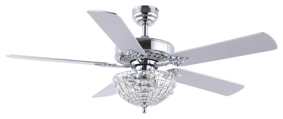 Mandy 52" 3-Light Glam Crystal Dome Shade LED Ceiling Fan With Remote, Chrome