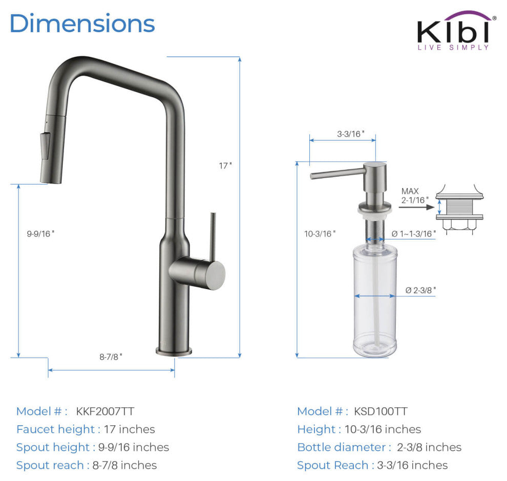 Macon Single Handle Pull Down Kitchen Faucet, Titanium, W/ Soap Dispenser
