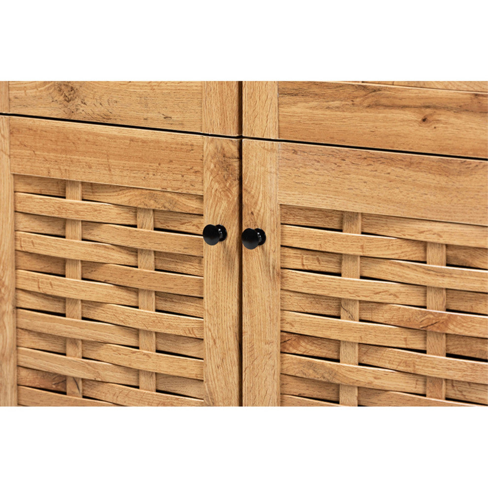 Winda and Contemporary Oak Brown Finished Wood 4-Door Shoe Storage Cabinet