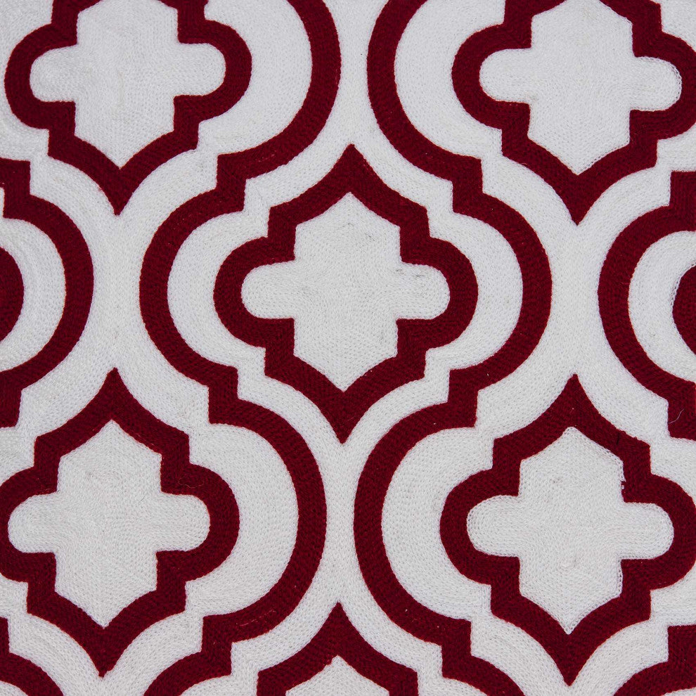 HomeRoots 20" x 0.5" x 20" Transitional Red and White Cotton Pillow Cover