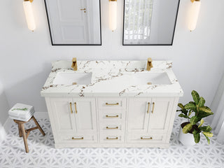 Boston 60" Double Bathroom Vanity in Alabaster 2" Viola Brown
