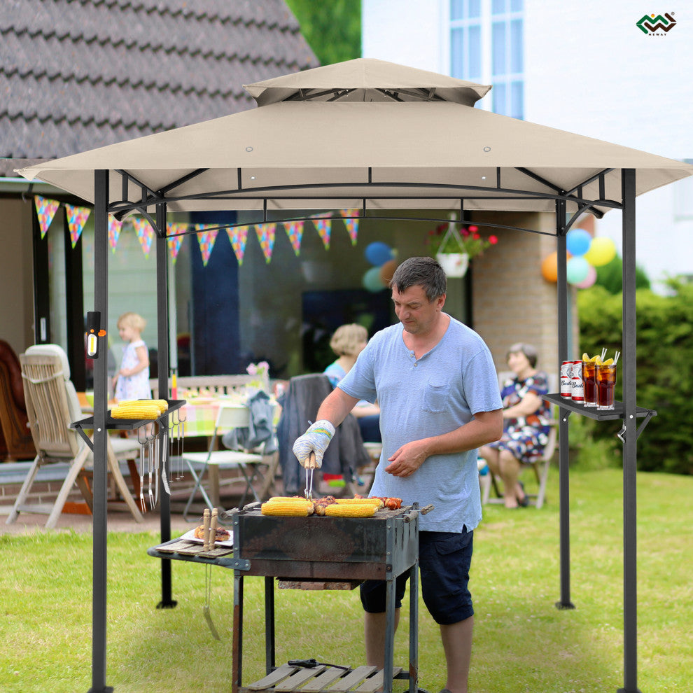 MEWAY 8x5 Grill Gazebo 2-Tiered Outdoor BBQ Canopy Tent, Beige, 8x5