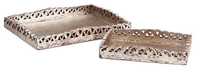 Wooden Trays, Set of 2, Silver