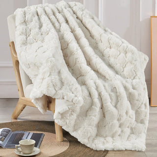 Cloud Carved Faux Fur Throw Blanket, White