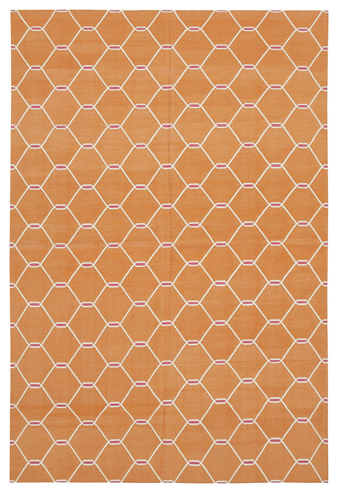 Rug N Carpet - Handmade Wool 6' 1'' x 9' 1'' Modern Design Dhurrie Kilim Rug
