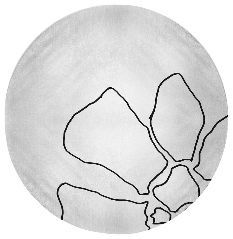 Petal Lines Spring Chenille Rug, Black/White, 5' Round