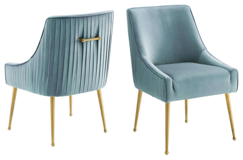 Side Dining Chair, Set of 2, Velvet, Metal, Blue, Modern, Cafe Bistro Restaurant