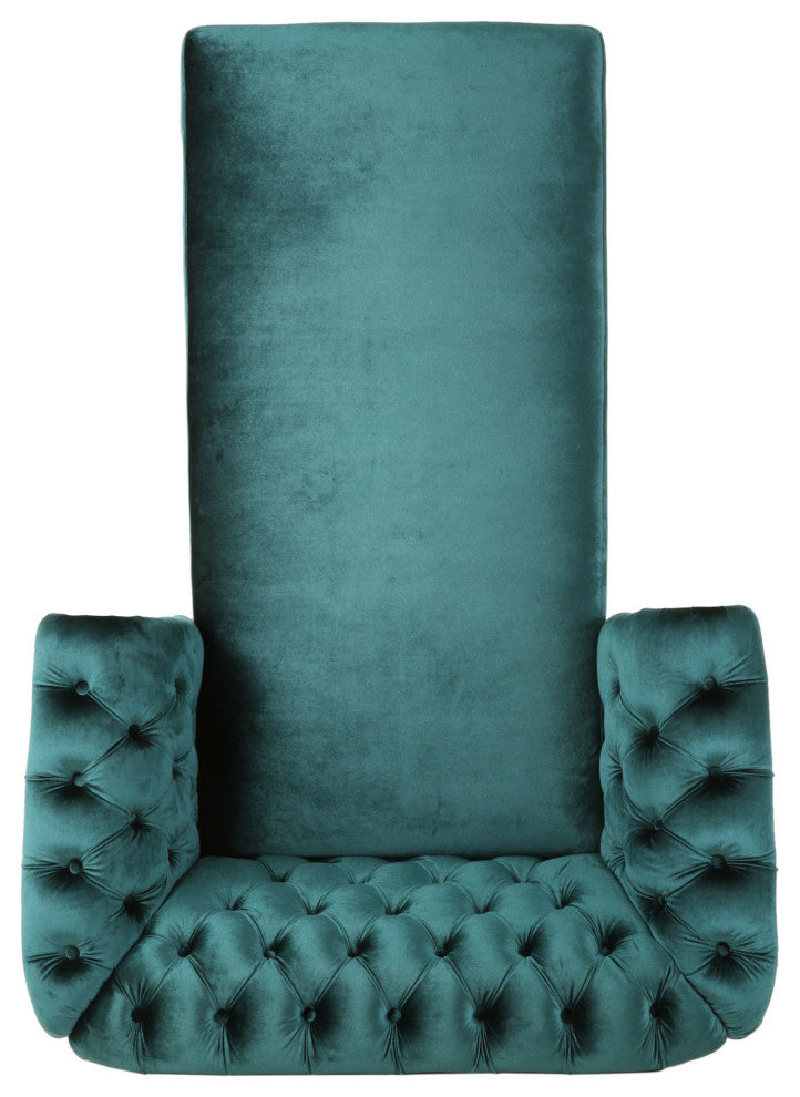 Phyllis Modern Glam Chesterfield Chaise Lounge, Teal, Dark Brown