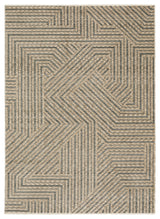 Easely Industrial Geometric Lines Beige/ Gray Area Rug, 9'10" x 12'10"