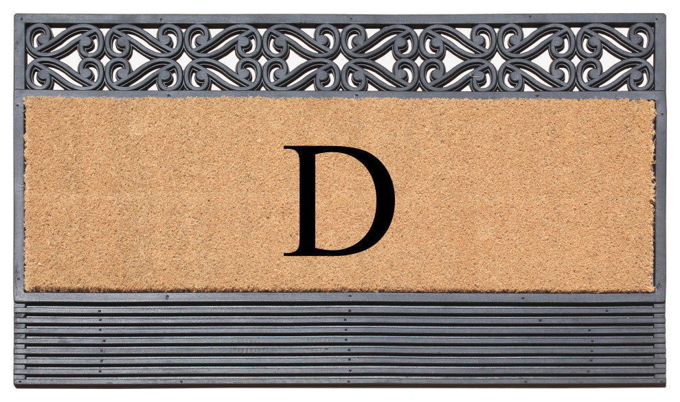 Rosewood Black/Beige 24"x36" Rubber And Coir Monogrammed Doormat, D