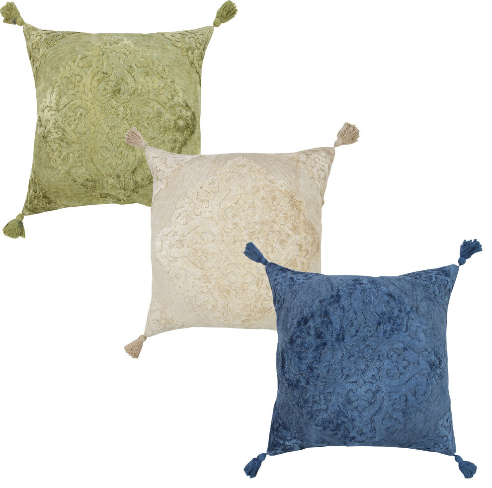 Beige Traditional Textured Medallion Throw Pillow, 20" X 20"