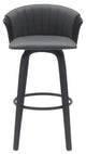 Diana 30" Swivel Black Wood Bar Stool, Gray Faux Leather
