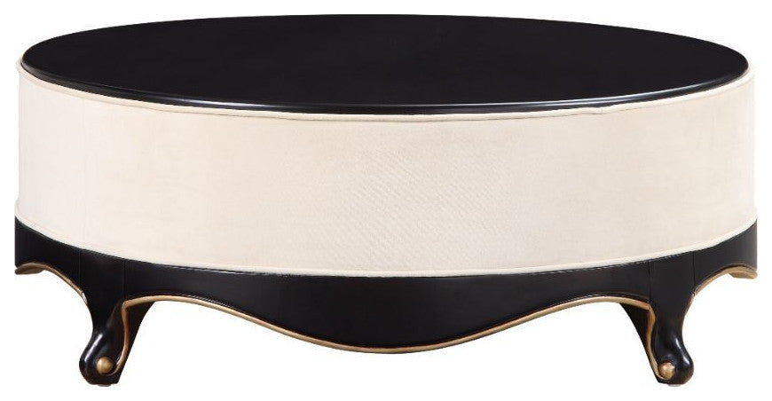 Fabric Upholstered Coffee Table, Cream and Black Finish