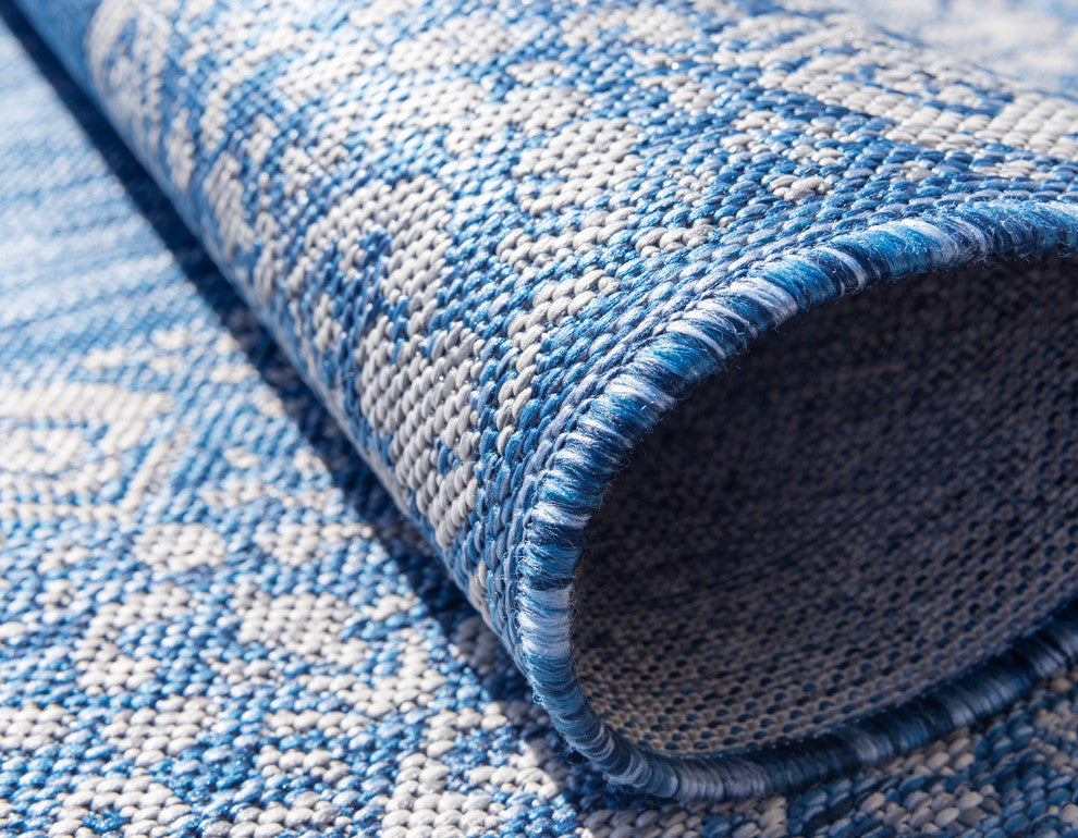 Unique Loom Aqua Blue Floral Border Outdoor Area Rug, Blue, 6'