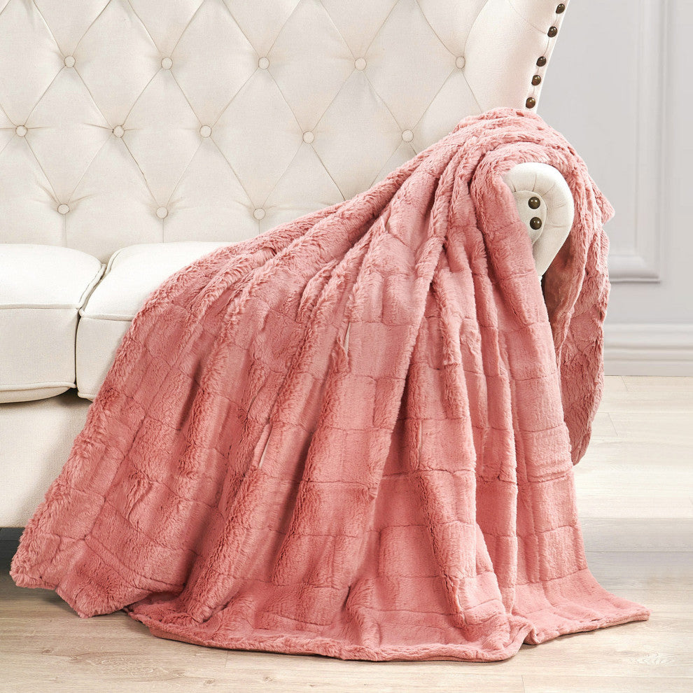 Kasaya Jumbo Jacquard Supersoft Faux Fur Throw Blanket, Terra Cotta, 60" X 80"