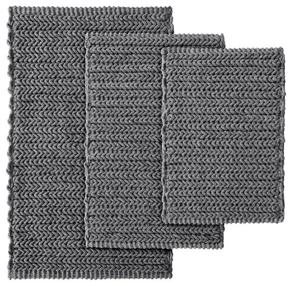 Madison Park Lasso 100% Cotton Chenille Chain Stitch Rug, Charcoal