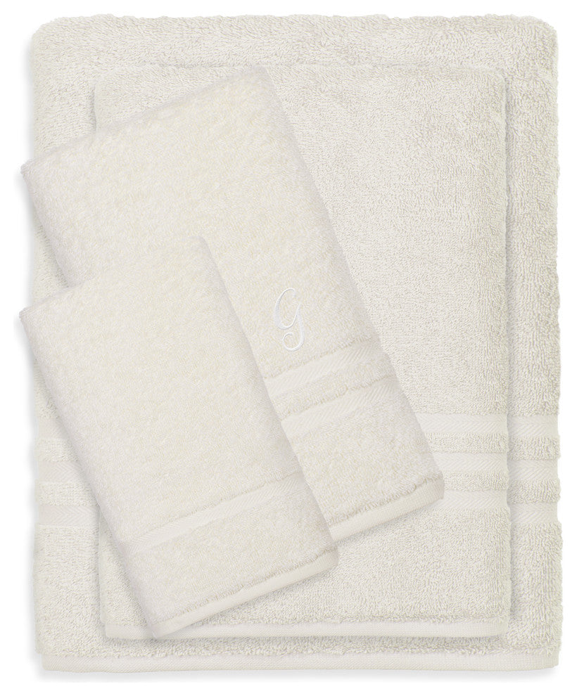 Denzi 4-Piece Towel Combination Set With Monogrammed Letter, G, Cream