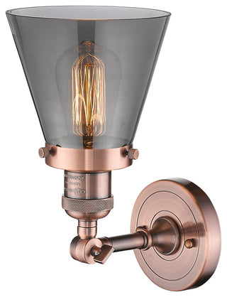 Small Cone 1-Light Sconce, Smoked Glass, Antique Copper
