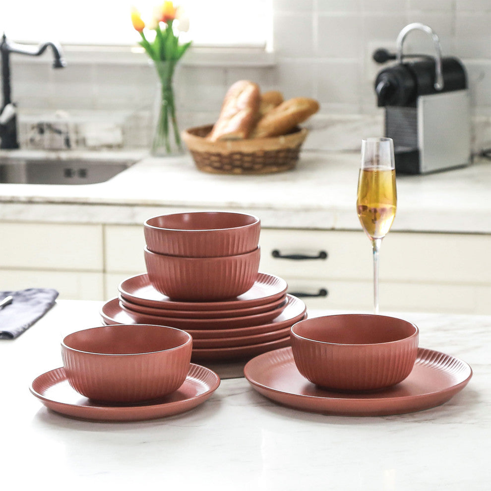 Stone Lain Logan Stoneware 24 Piece Dinnerware Set, Terracotta