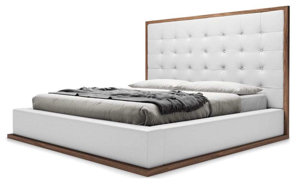 Ludlow Queen Bed, Walnut, White Leatherette