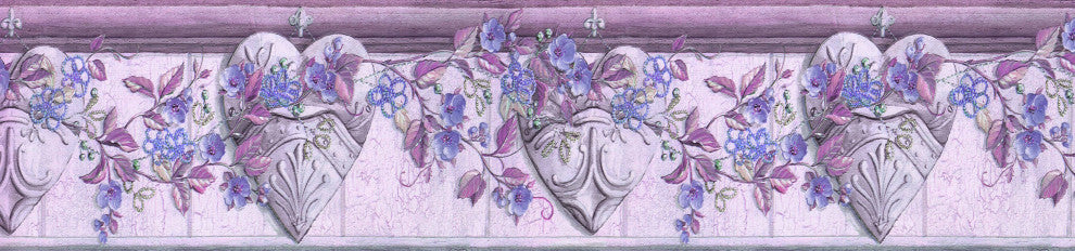 Flowers, Hearts Peel and Stick Wallpaper Border 15'x7"