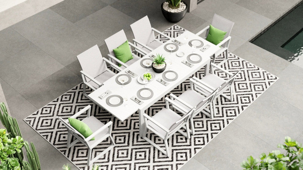 Loma Extension Dining Table Set - White with 8 Nadie Chair