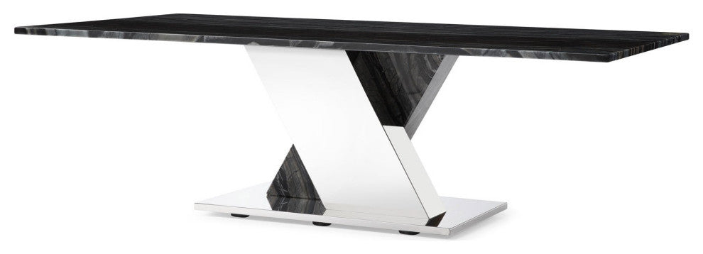Malbec Black and White Marble Modern Coffee Table Polished Stainless Steel Base