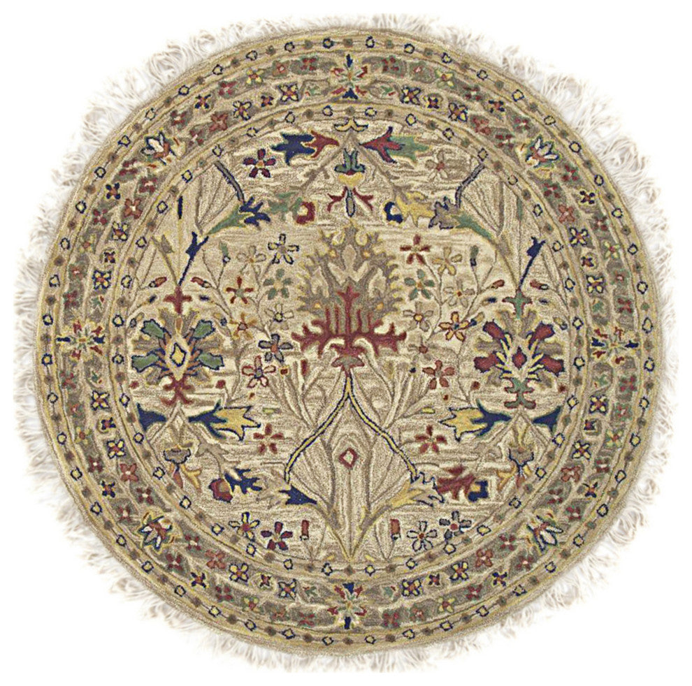 EORC Ivory Hand-Tufted Wool Morris Rug 6' Round