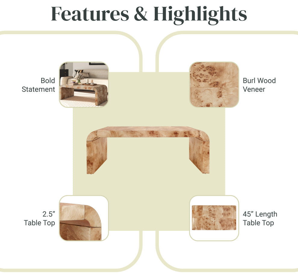 Adriel Burl Wood Coffee Table, Natural Burl