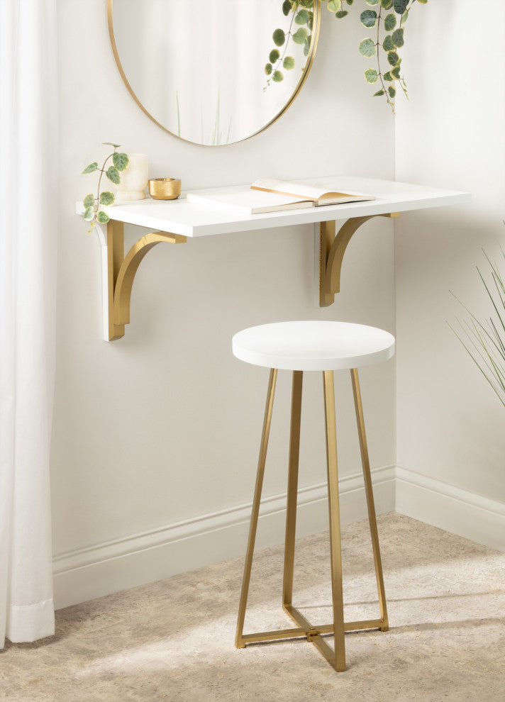 Zia Round Bar Stool, White/Gold, 13"x13"x25"