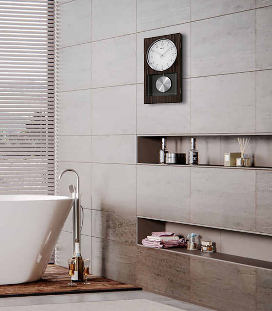 Seiko Clocks, Modern Dark Wooden Wall Clock With Pendulum and Dual Chimes