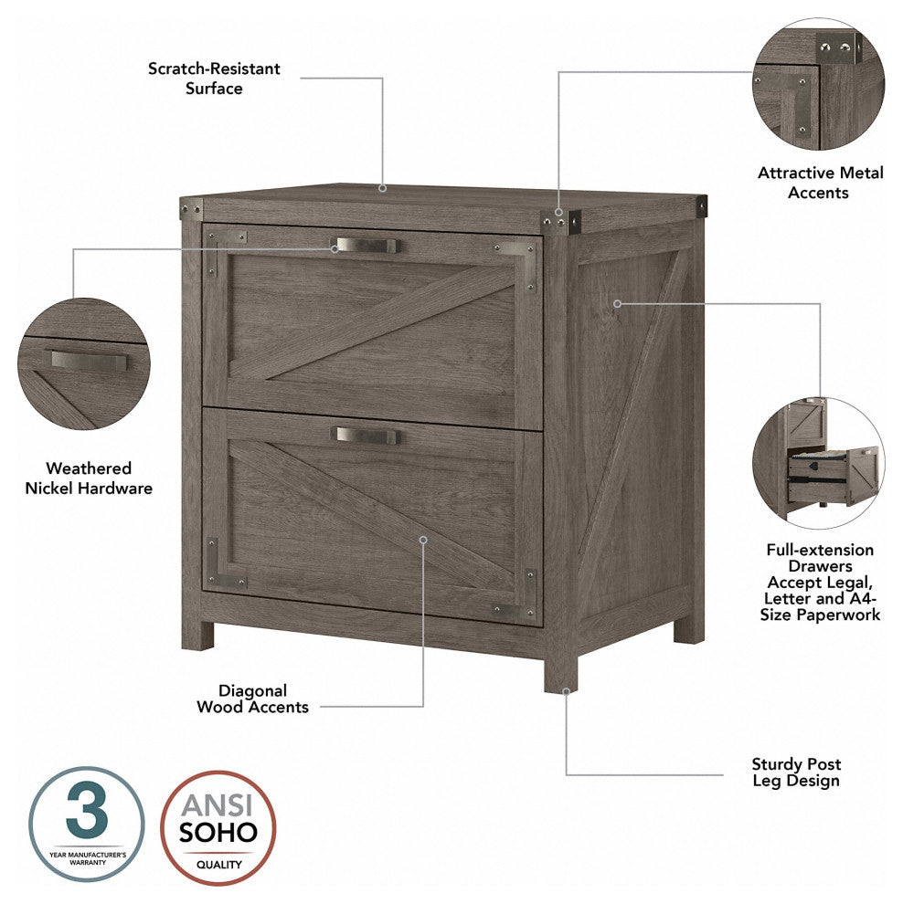 kathy ireland Home Cottage Grove 2 Drawer Lateral File Cabinet, Restored Gray