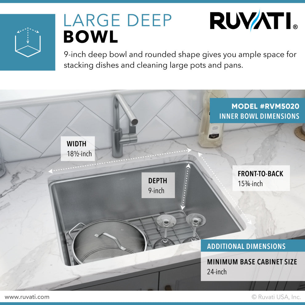 Ruvati 20-inch Undermount Bar Prep Kitchen Sink 16 Gauge Single Bowl - RVM5020