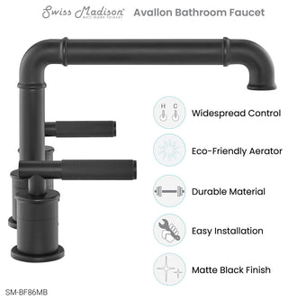 Avallon 8" Widespread, Sleek Handle, Bathroom Faucet, Matte Black