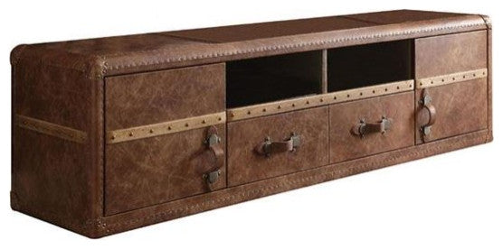 80"x20"x22" Retro Brown Leather Tv Stand