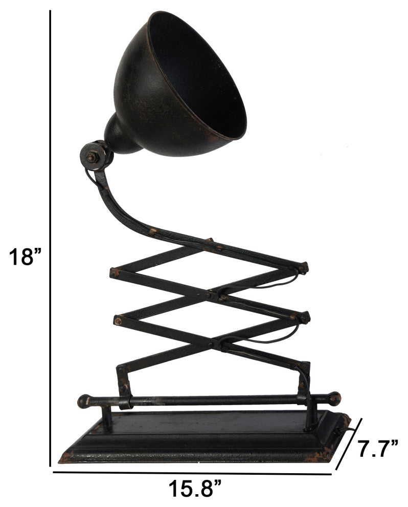 Benzara BM285137 18" Wall Mounted Lamp, Extendable Accordion Arm, Antique Black