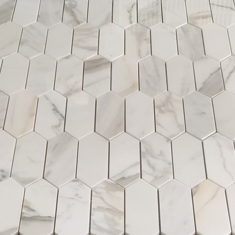 Calacatta Gold Marble Picket Fence Hexagon Mosaic Tile Polished, 1 sheet