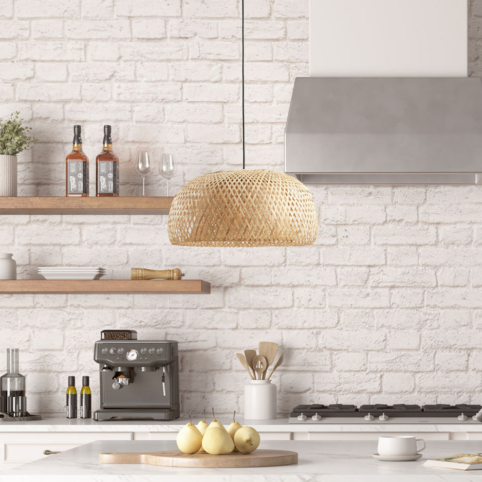 INK+IVY Astrid Natural Bamboo Rattan Bowl Pendant