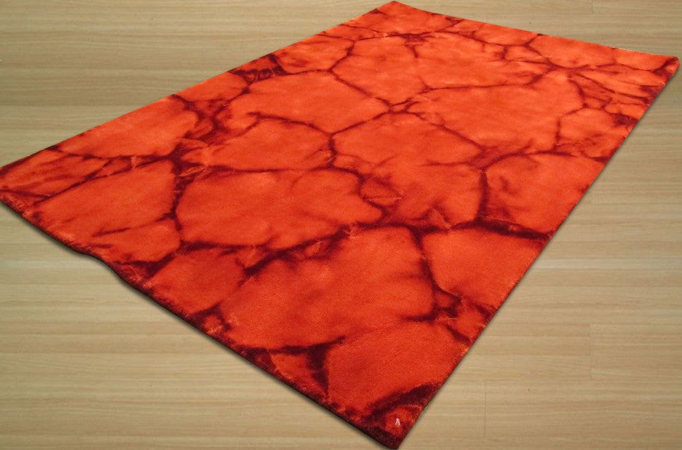 Handmade Wool Red Contemporary Abstract Dip Dyed Rug, 4' X 6'