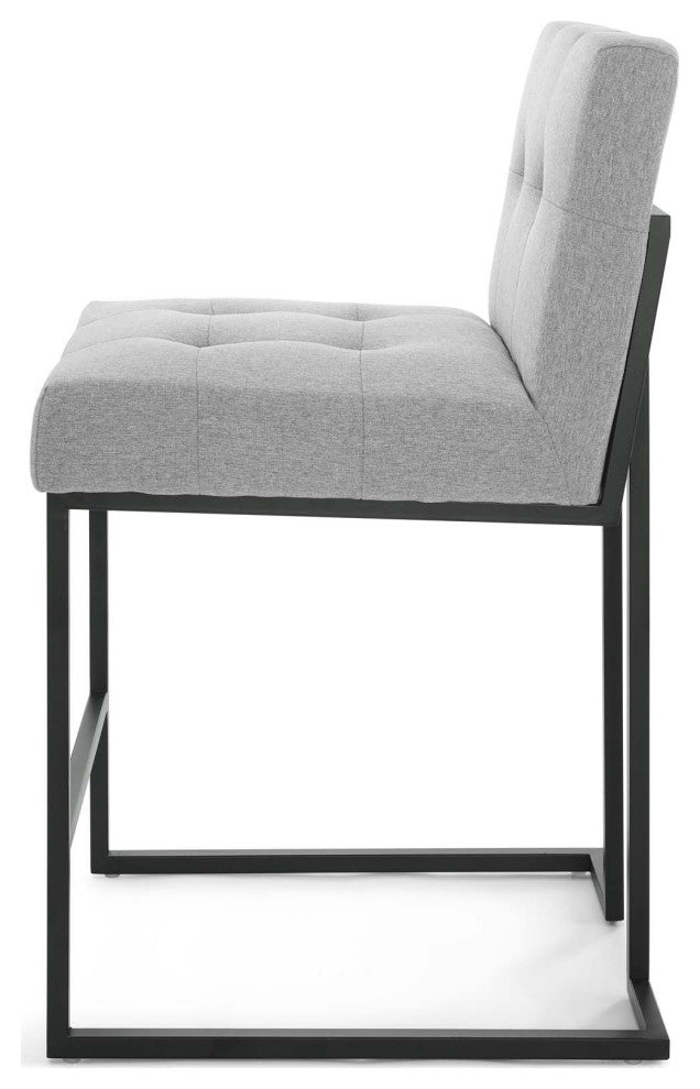 Counter Stool Chair, Fabric, Metal, Black Gray, Modern, Bar Pub Cafe Bistro